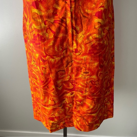 60s Vintage Inga Nielsen Orange Ruffled Sheath Midi Dress Psychedelic Retro Rare - Picture 2 of 9
